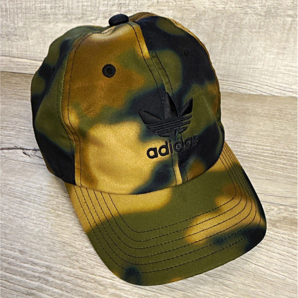 Adidas Originals Trefoil Tie Dye Camo Hat Green Gold Black Strapback Cap OS